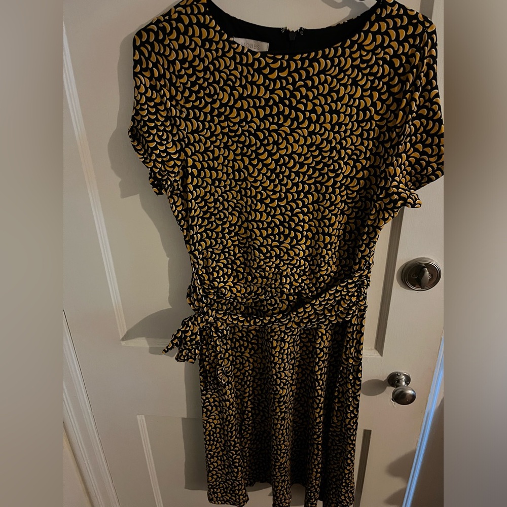 HOBBS LONDON navy and orange patterned dress, size US 8